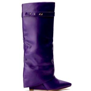 Azalea Wang Purple Vegan Leather Fold Over Wedge Boots